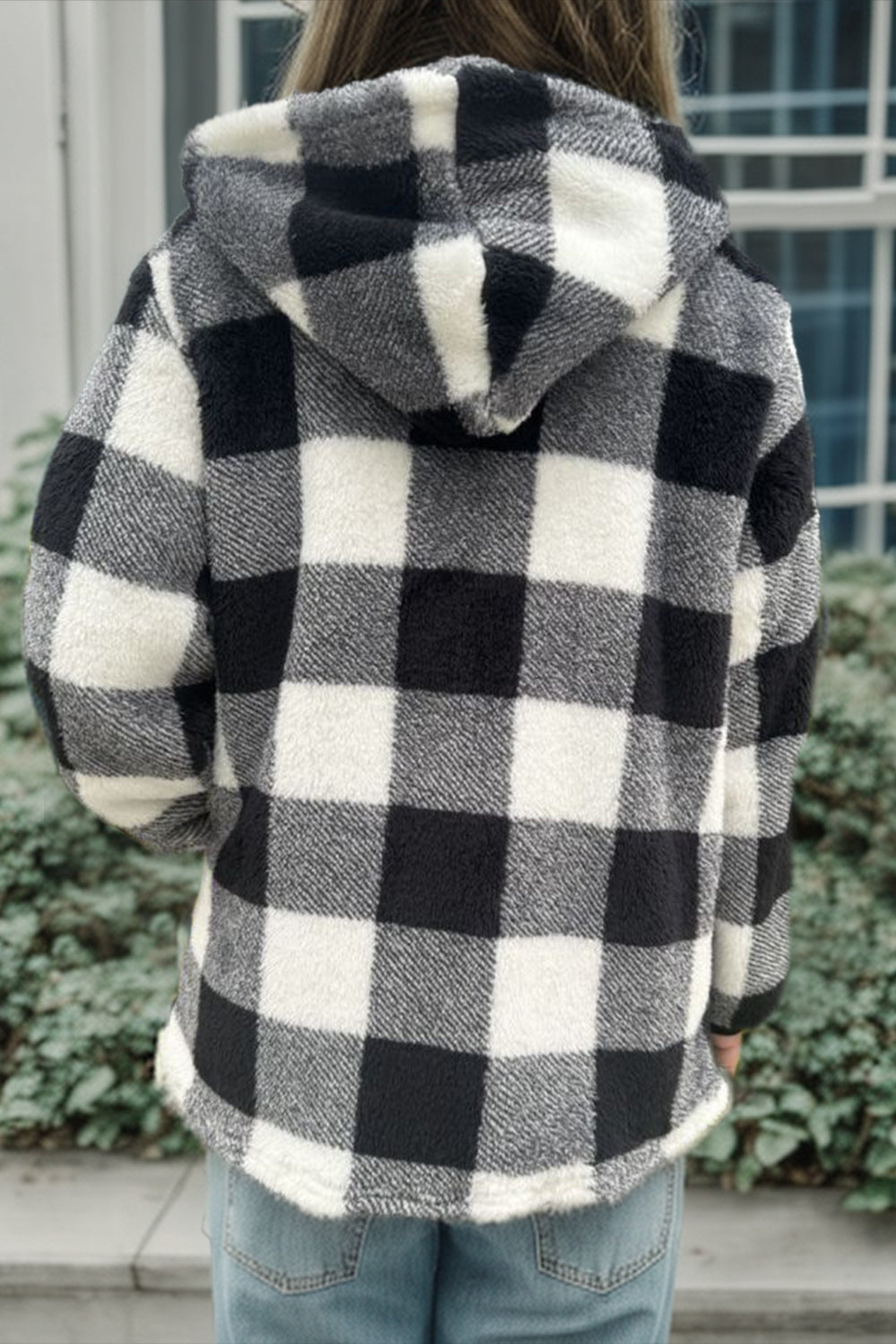 Double Take Plaid Long Sleeve Hooded Coat S M L Plus Size