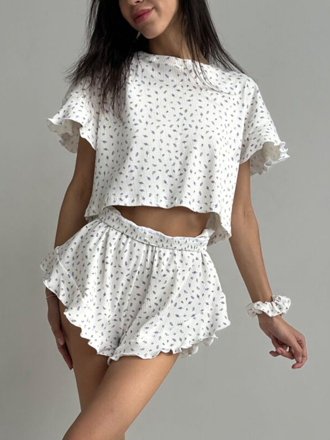 Printed Round Neck Top and Shorts Set