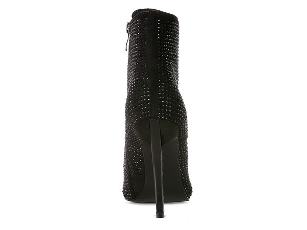 Diamante Faux Suede Ankle Boots