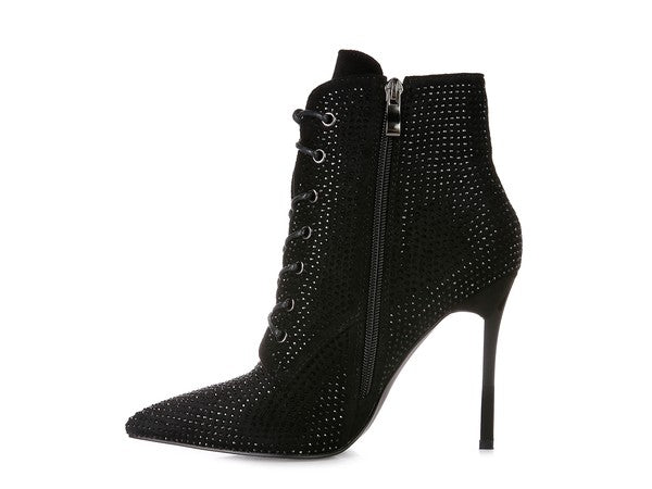 Diamante Faux Suede Ankle Boots