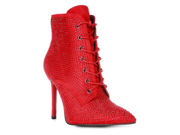 Diamante Faux Suede Ankle Boots