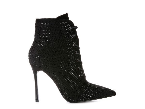 Diamante Faux Suede Ankle Boots