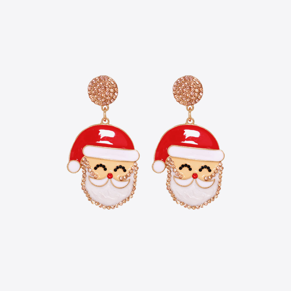 Rhinestone Alloy Santa Earrings