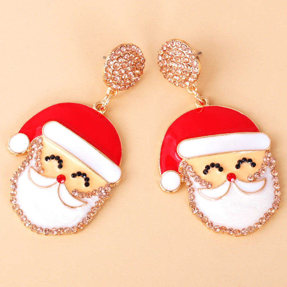 Rhinestone Alloy Santa Earrings