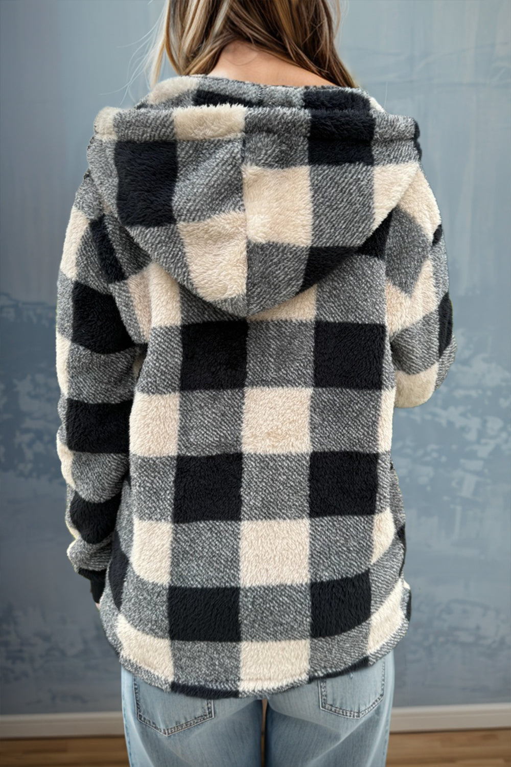 Double Take Plaid Long Sleeve Hooded Coat S M L Plus Size