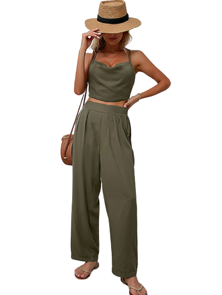 Crisscross Back Cropped Top and Pants Set