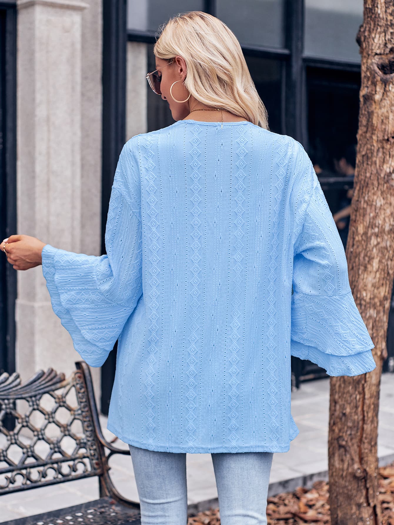 Eyelet Bell Sleeve Cardigan