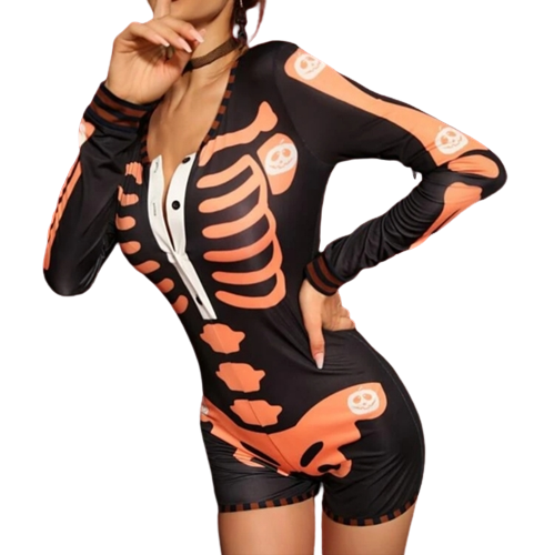 Halloween Costumes Orange Bones Skeleton Dark Romper